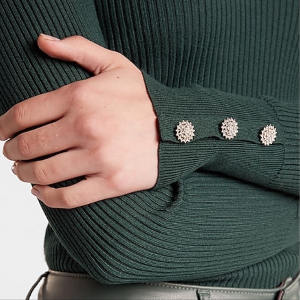 Express Embellished Cuff Fitted V-neck Sweater